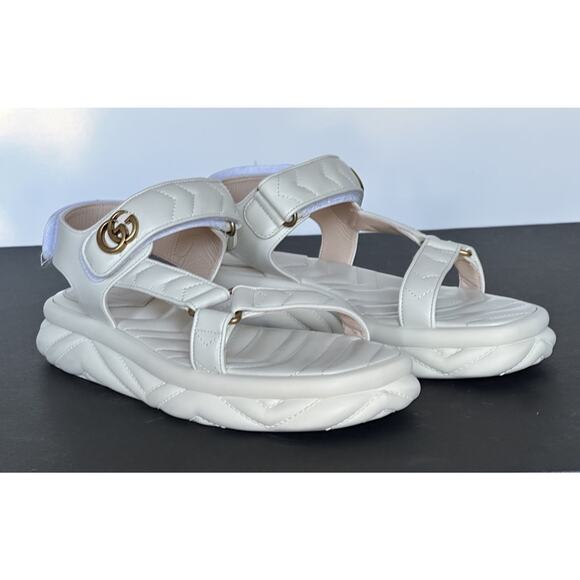 Gucci GG Quilted Open Toe Women’s White Leather Sandals 10 US (40 Eu) 776936 NIB - Picture 1 of 16